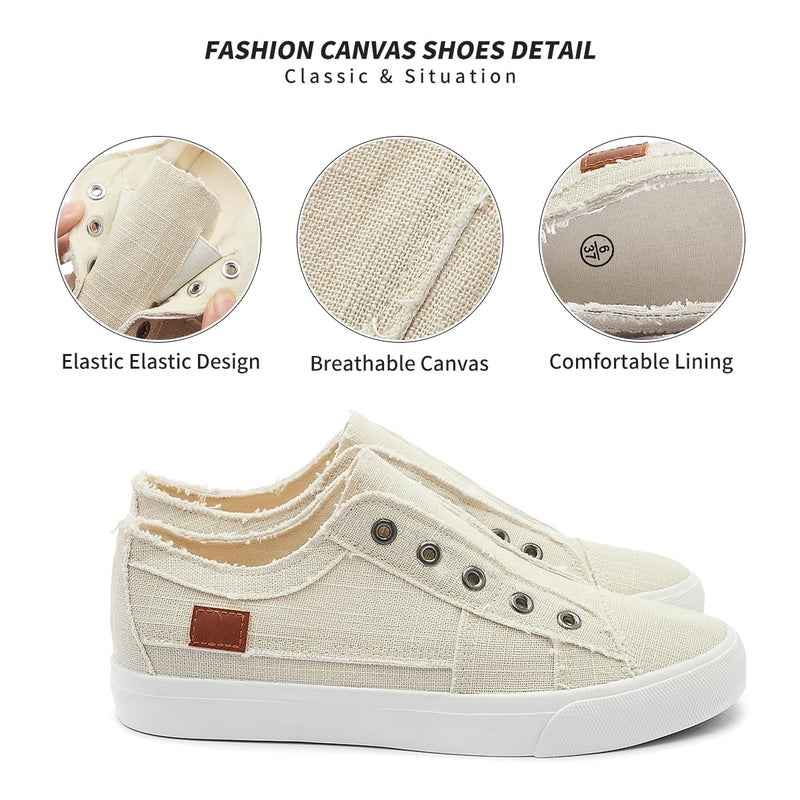 XRH Women's Slip on Shoes Non Slip Fashion Canvas Sneakers Low Top Casual Shoes(Beige,US7) - Image 5